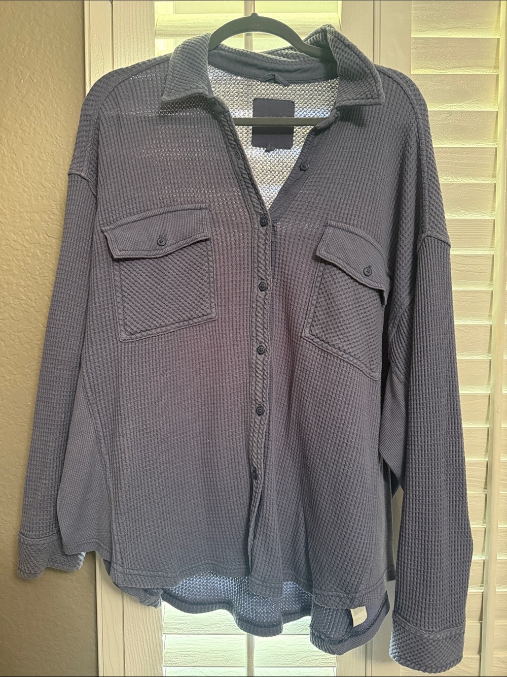 aerie Slate Blue Waffle Button-Down Shirt